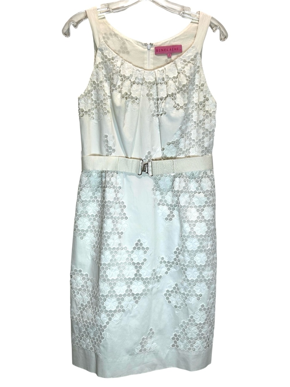 Sinclaire 10 White Cotton Eyelet Sheath Dress - Bridal, Graduation - Size 8